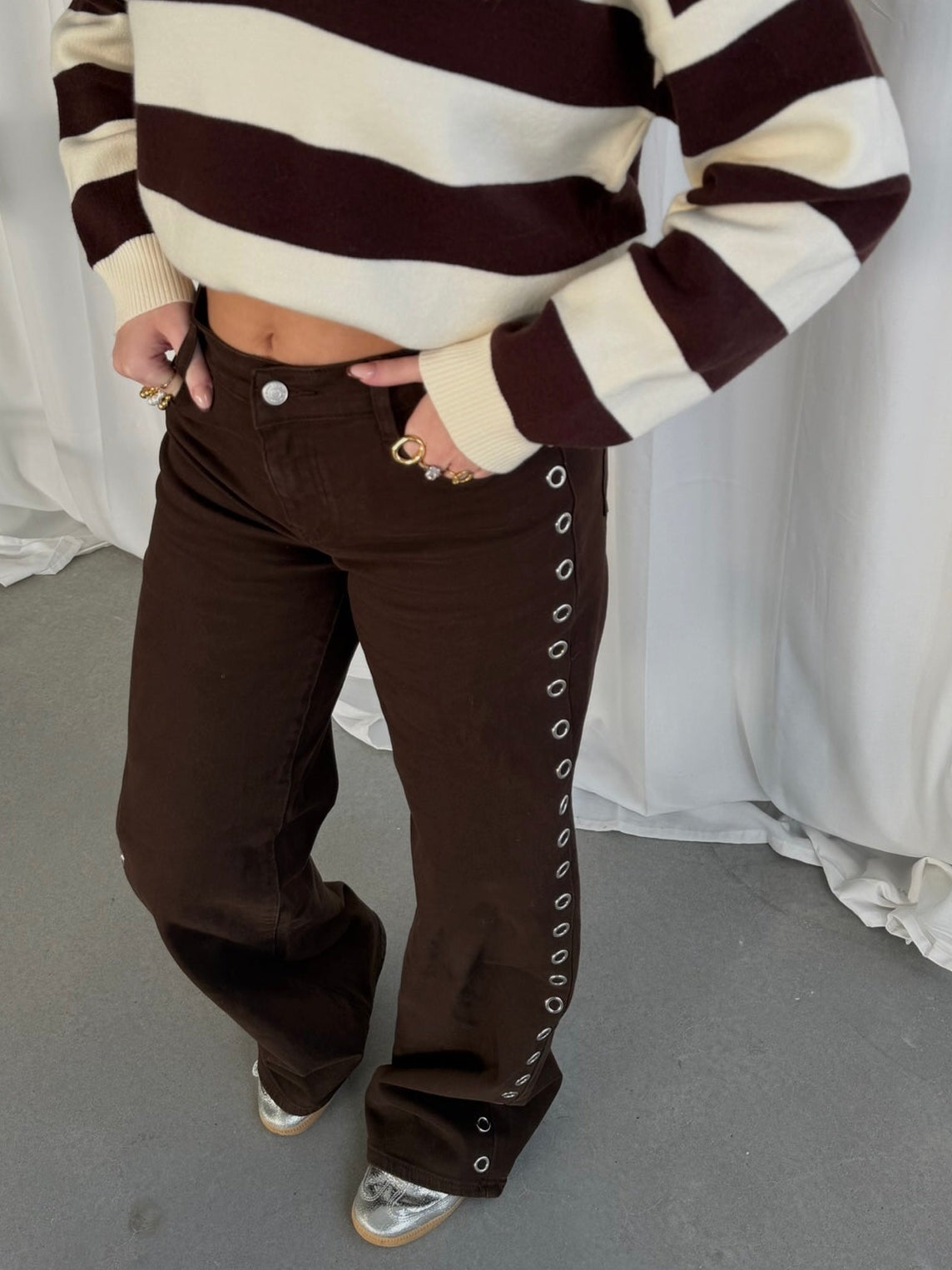 Emily Wide Leg Rings Jeans Brown