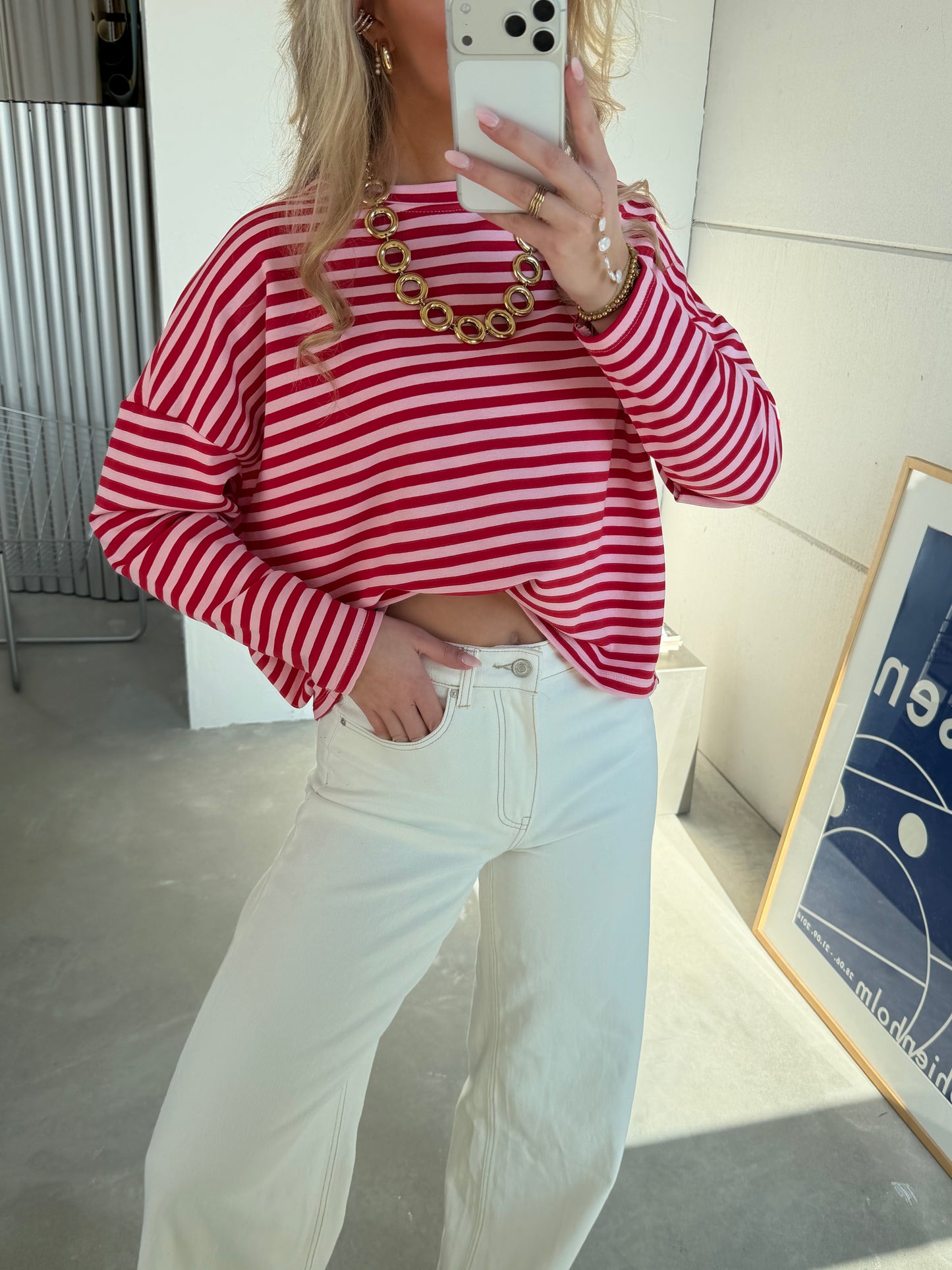 Isa Striped Tee Rood/Roze