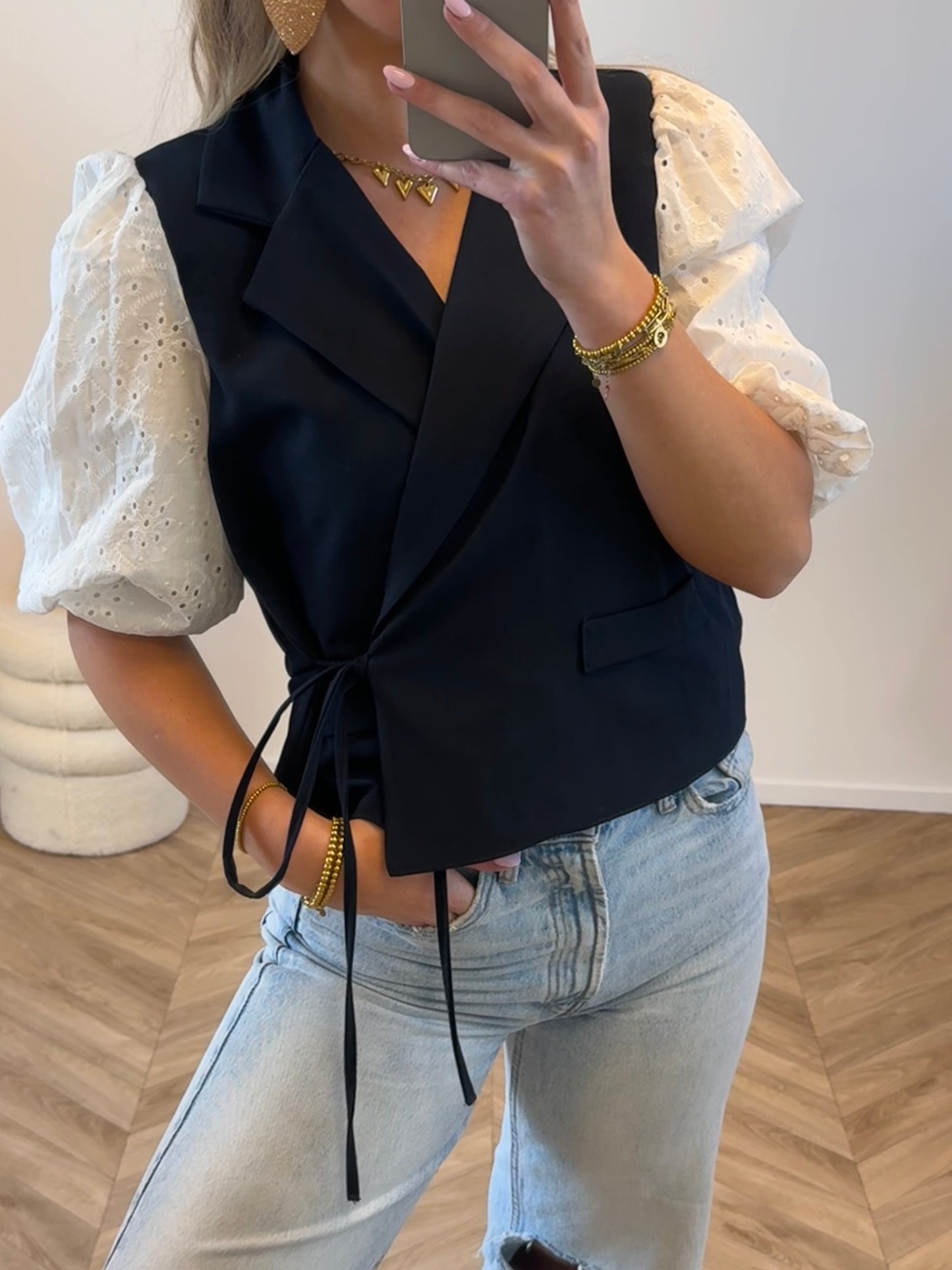 STUNT Jasmijn Broderie Top Navy