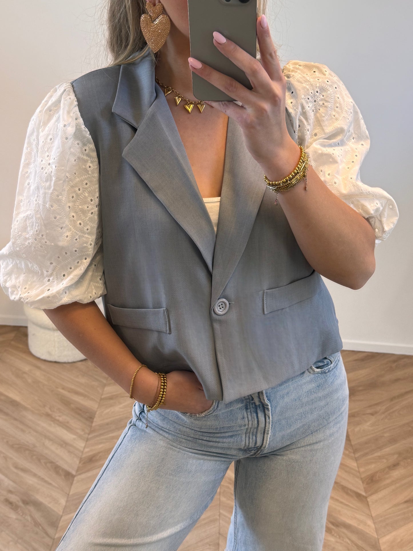 STUNT Floor Broderie Blazer Grijs
