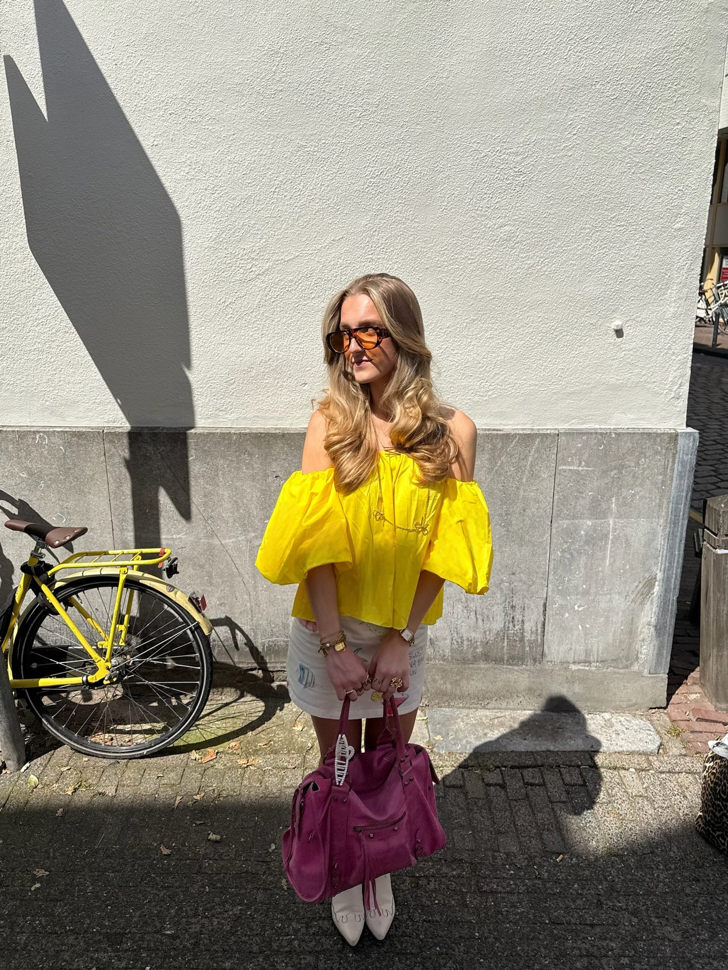 Off Shoulder Top Geel