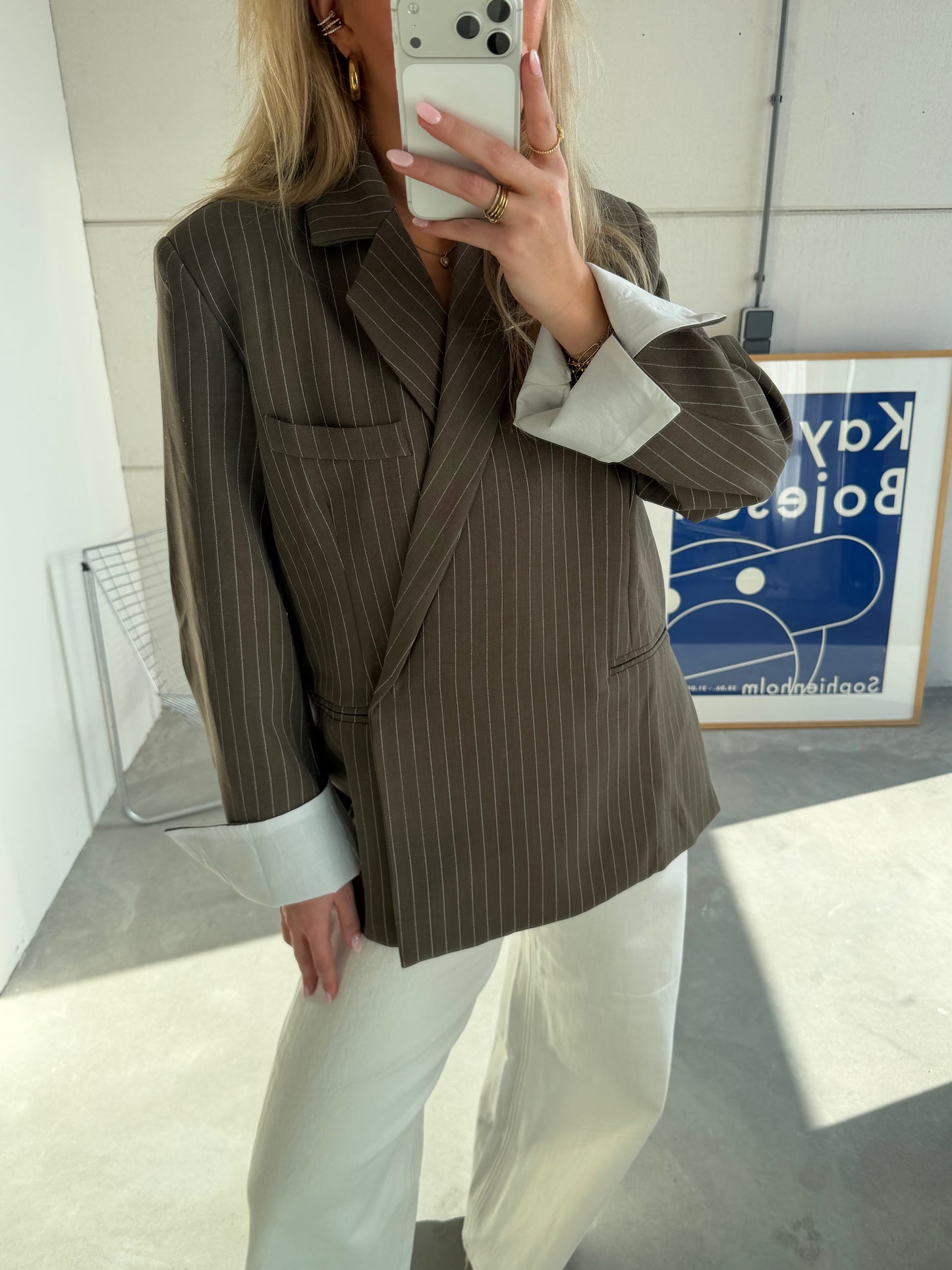 Lily Blazer Gestreept Taupe
