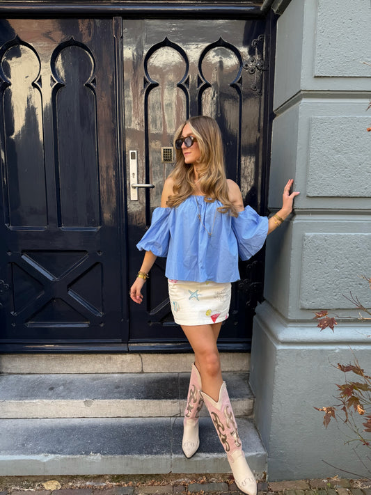 Off Shoulder Top Blauw PRE ORDER
