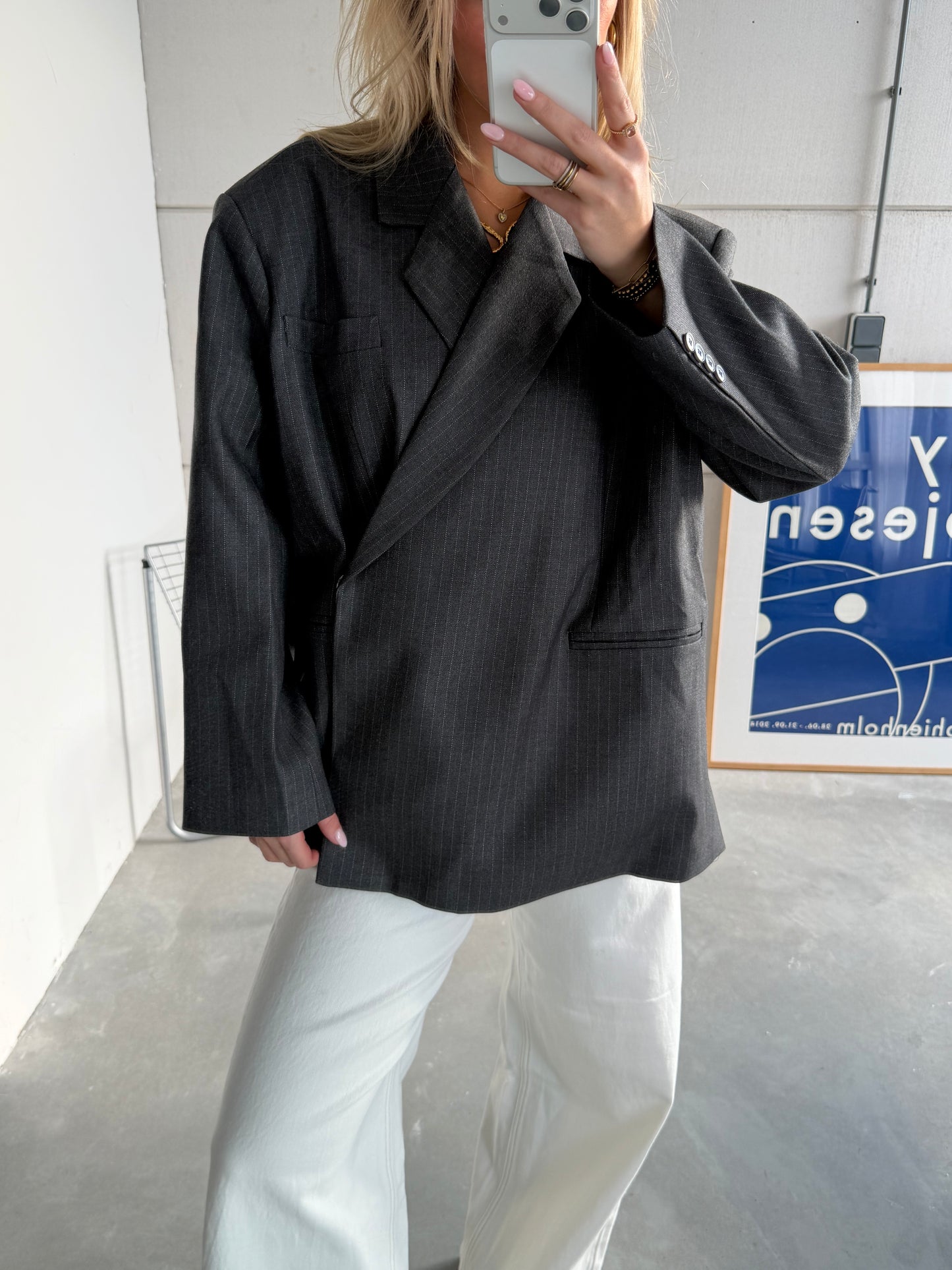 Jasmijn Blazer Gestreept Grijs