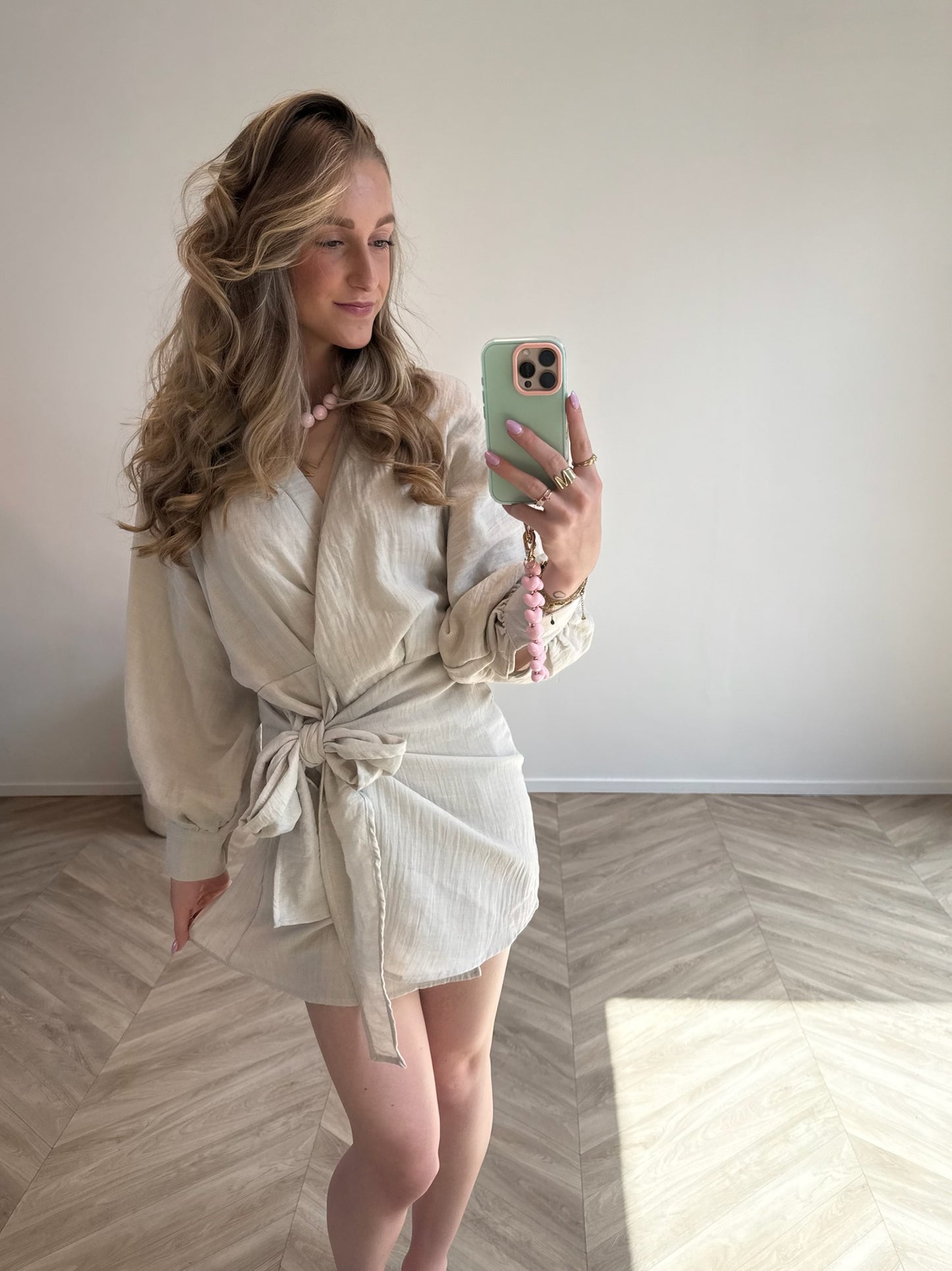 Stunt Katoenen Jurk Strik Beige