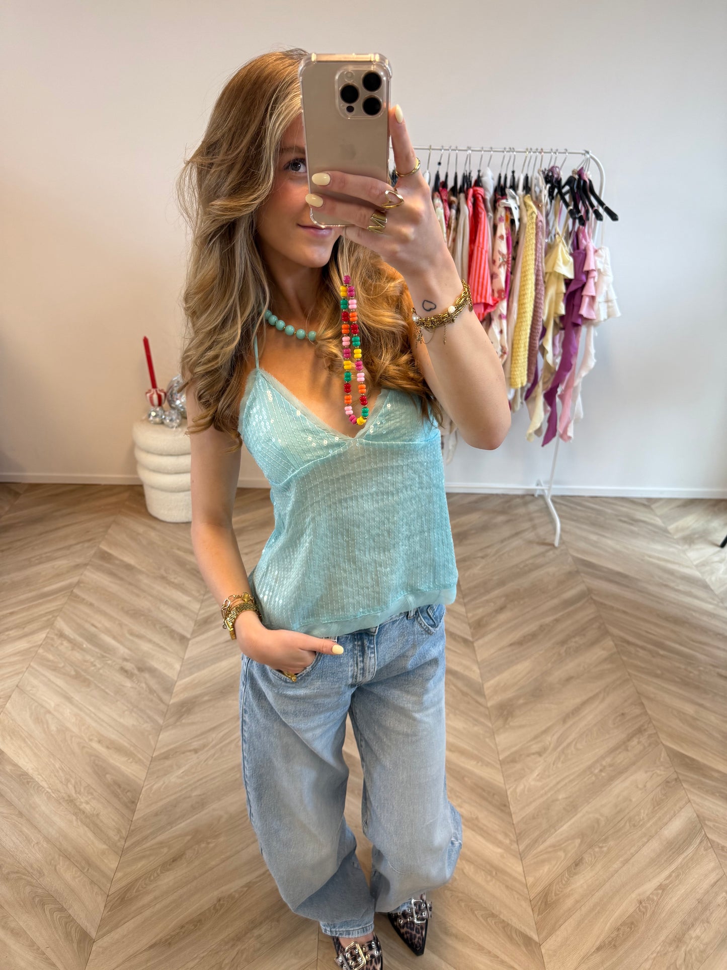 Ibiza Glitter Top Aqua