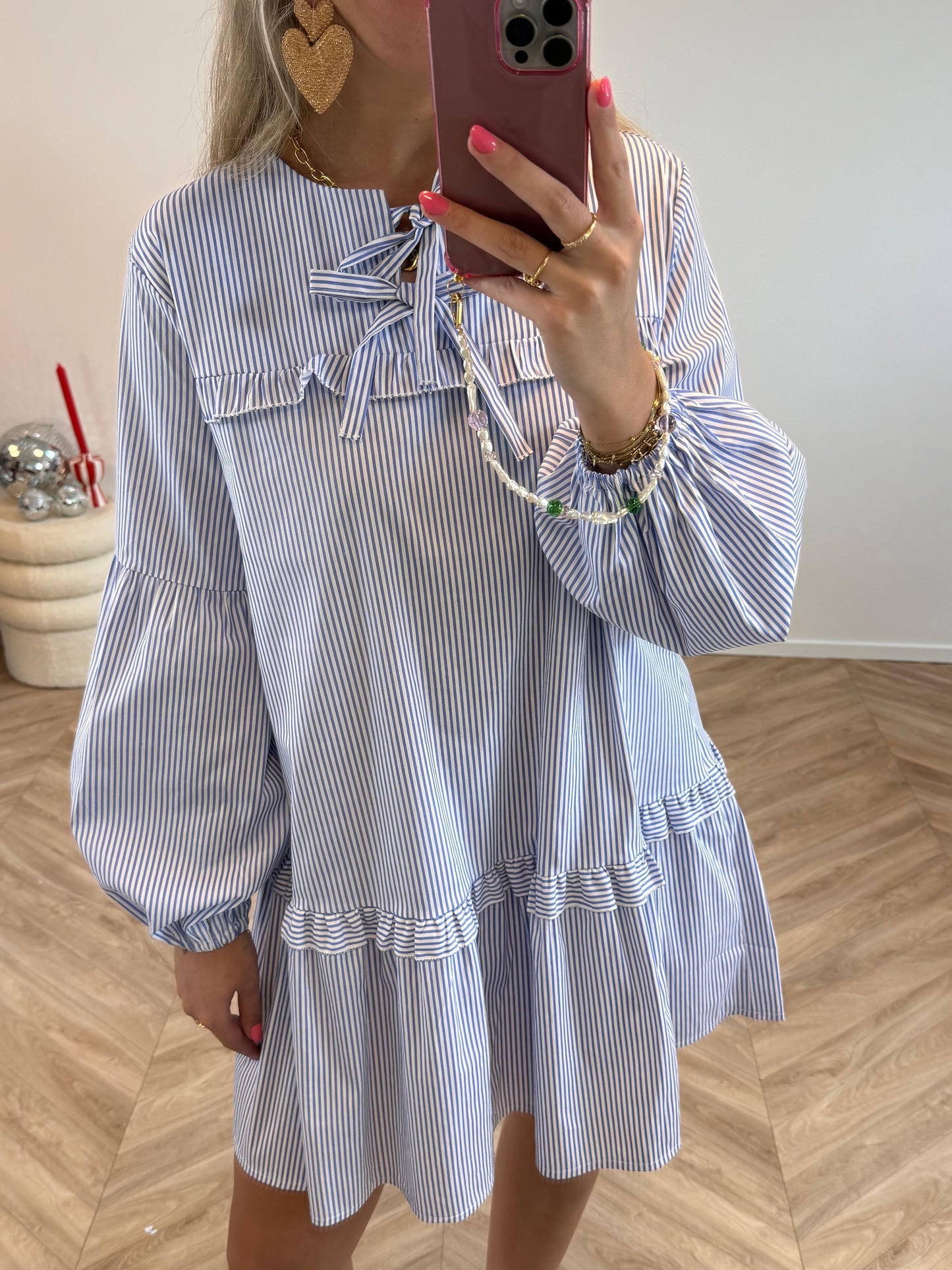 Saar Jurk Gestreept Blauw