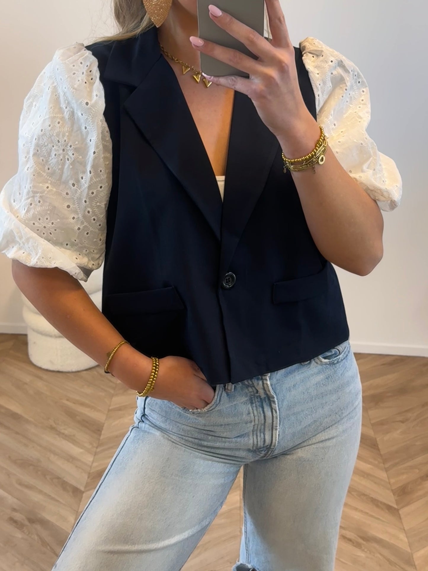 STUNT Floor Broderie Blazer Navy