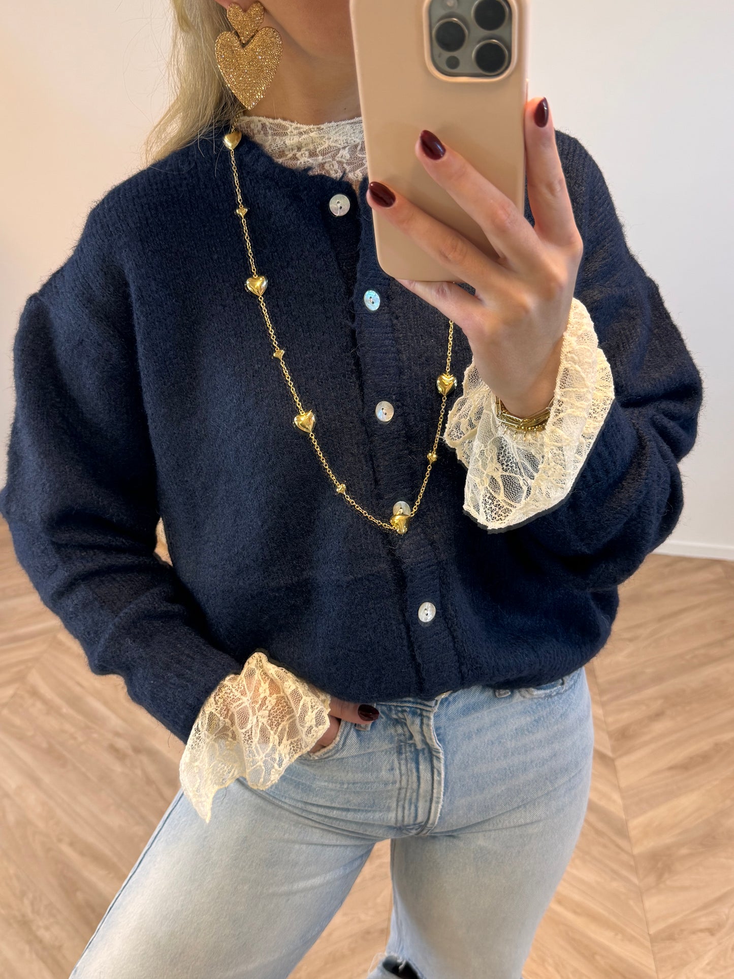 Fé Heart Necklace Long Goud