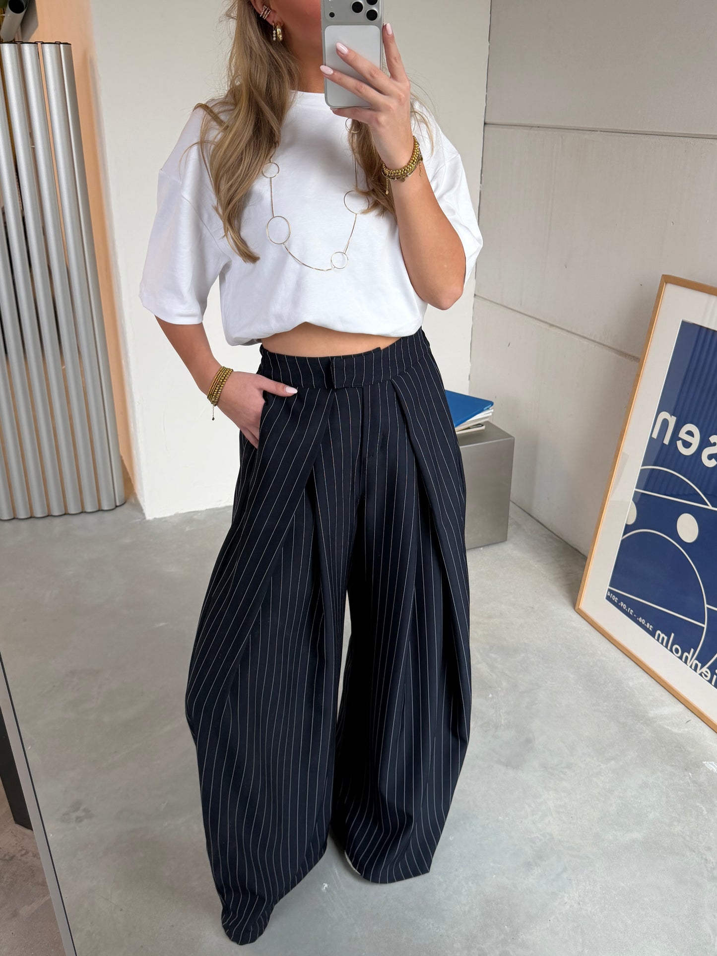 Wide Pantalon Gestreept Blauw (tall)