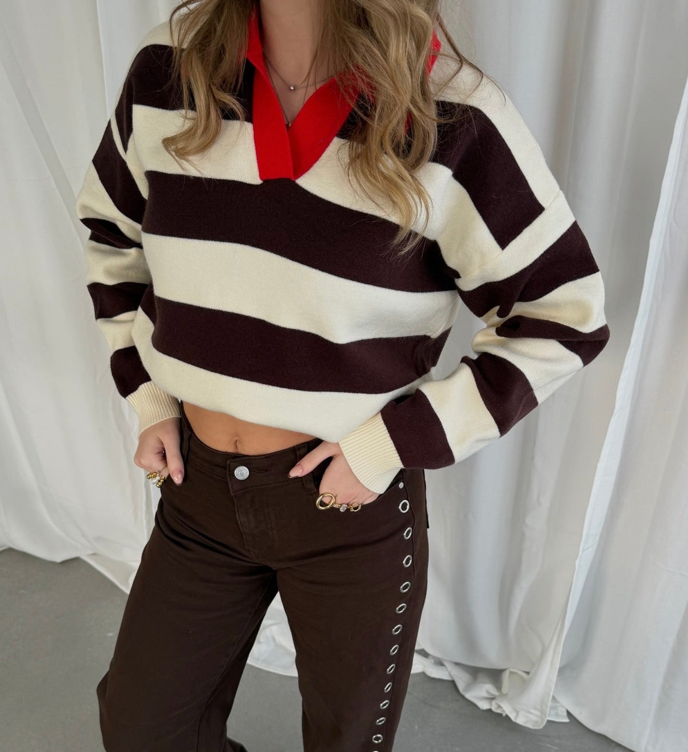 Elisa Polo Knit Bruin/Rood