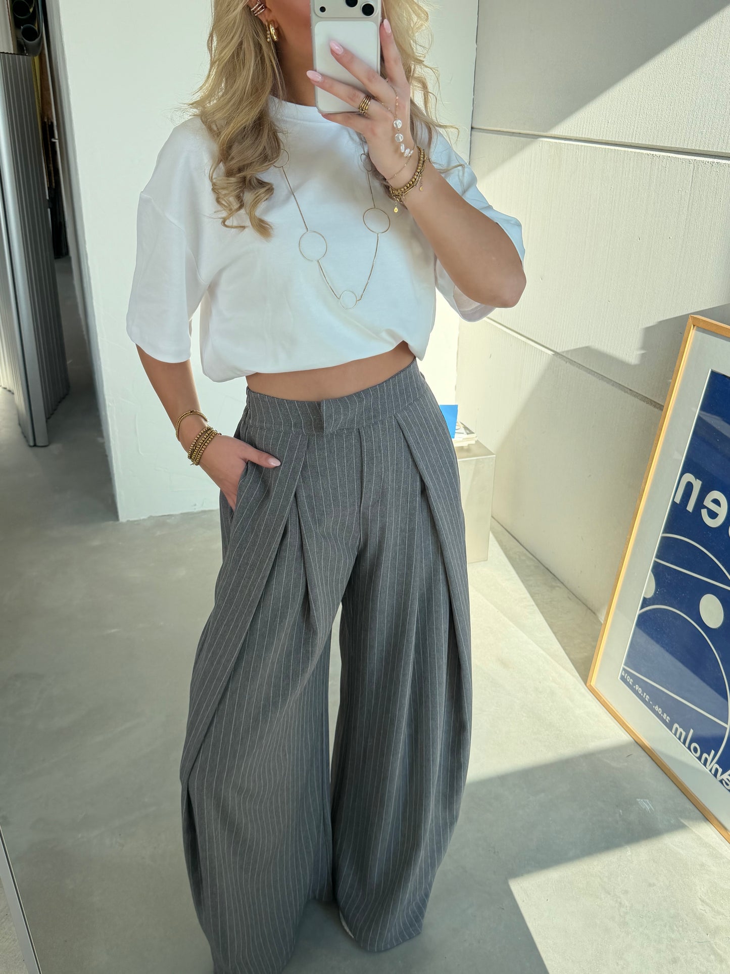 Wide Pantalon Gestreept Grijs (tall)