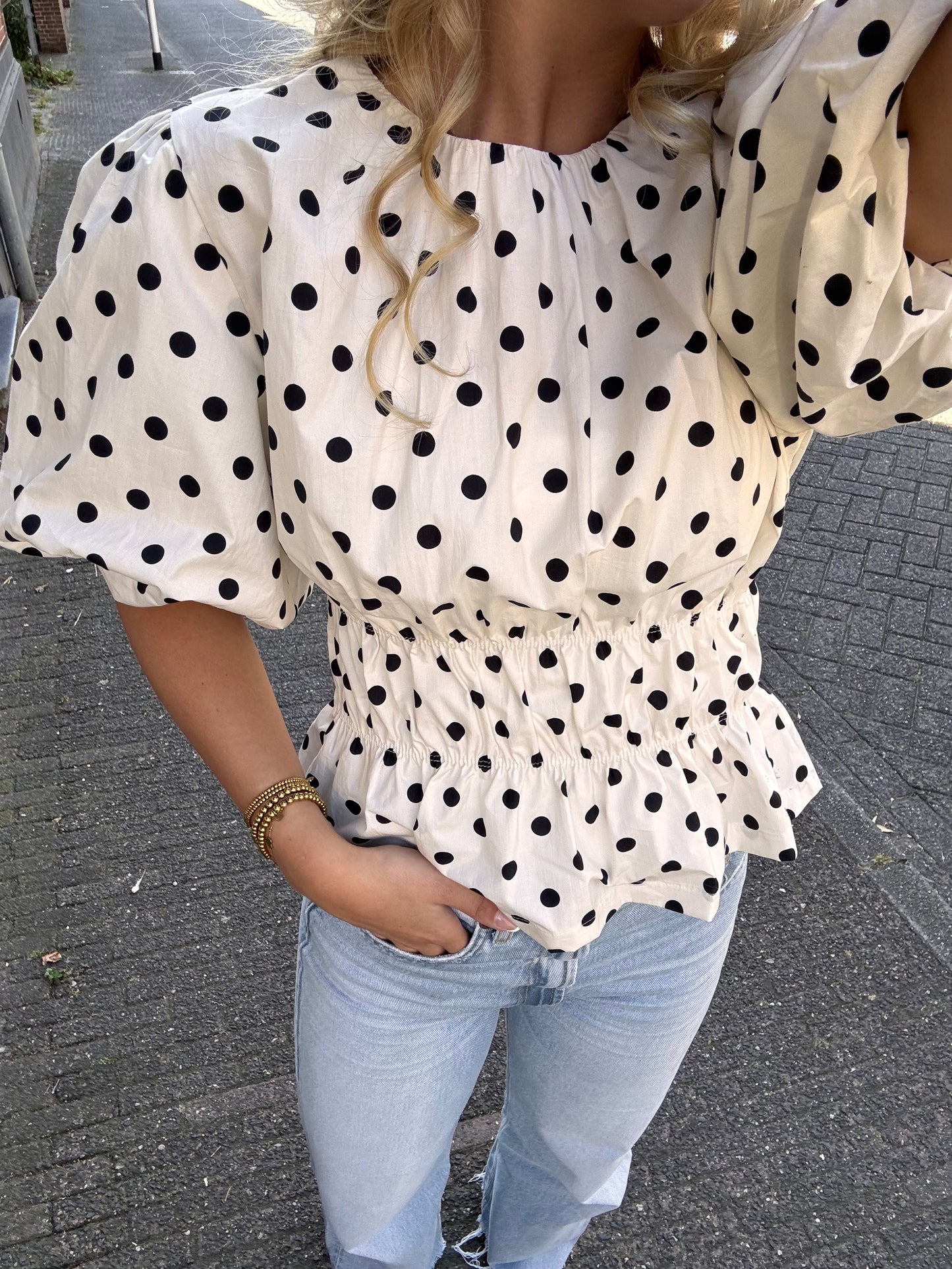 Peplum Roos Top Wit PRE ORDER
