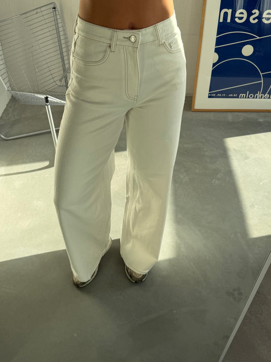 Puck Wide Leg White Jeans