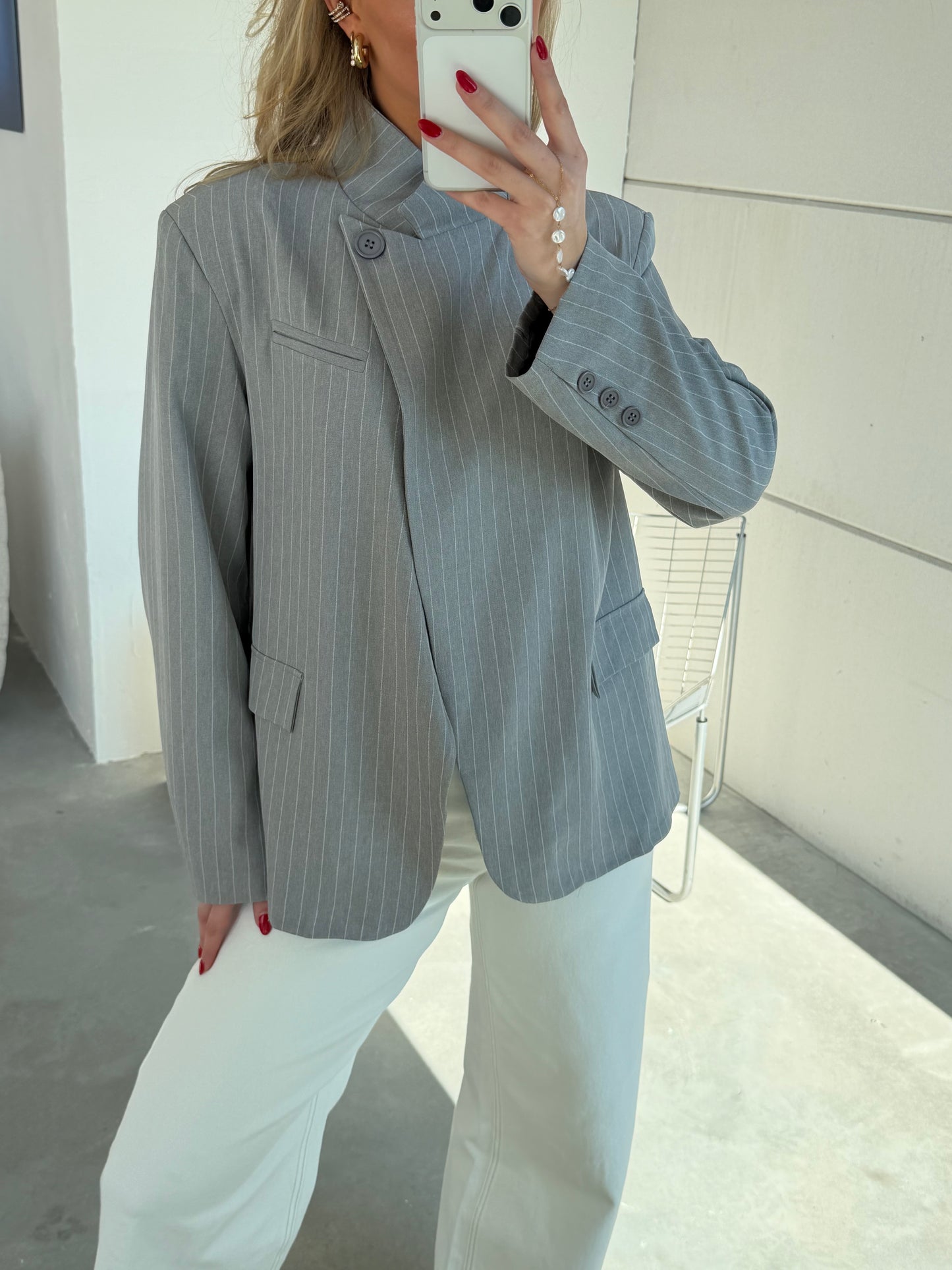 Lieve Blazer Gestreept Grijs