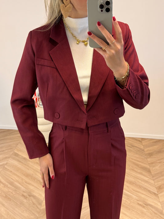 Floor Set Cropped Blazer Bordeaux Rood