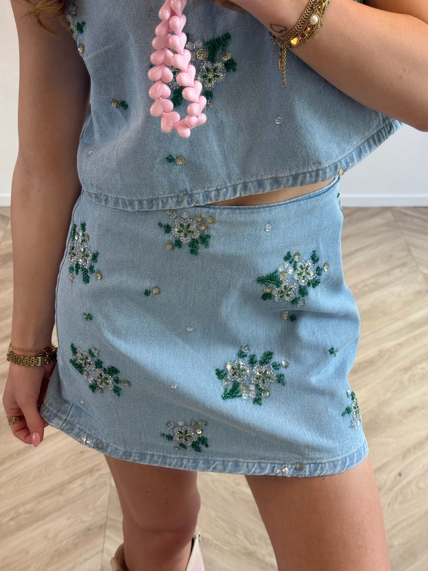 Fleur Denim Glitter Skirt PRE ORDER