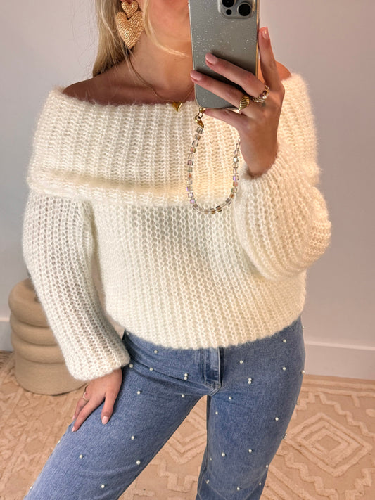 Pien Knit Off Shoulder White