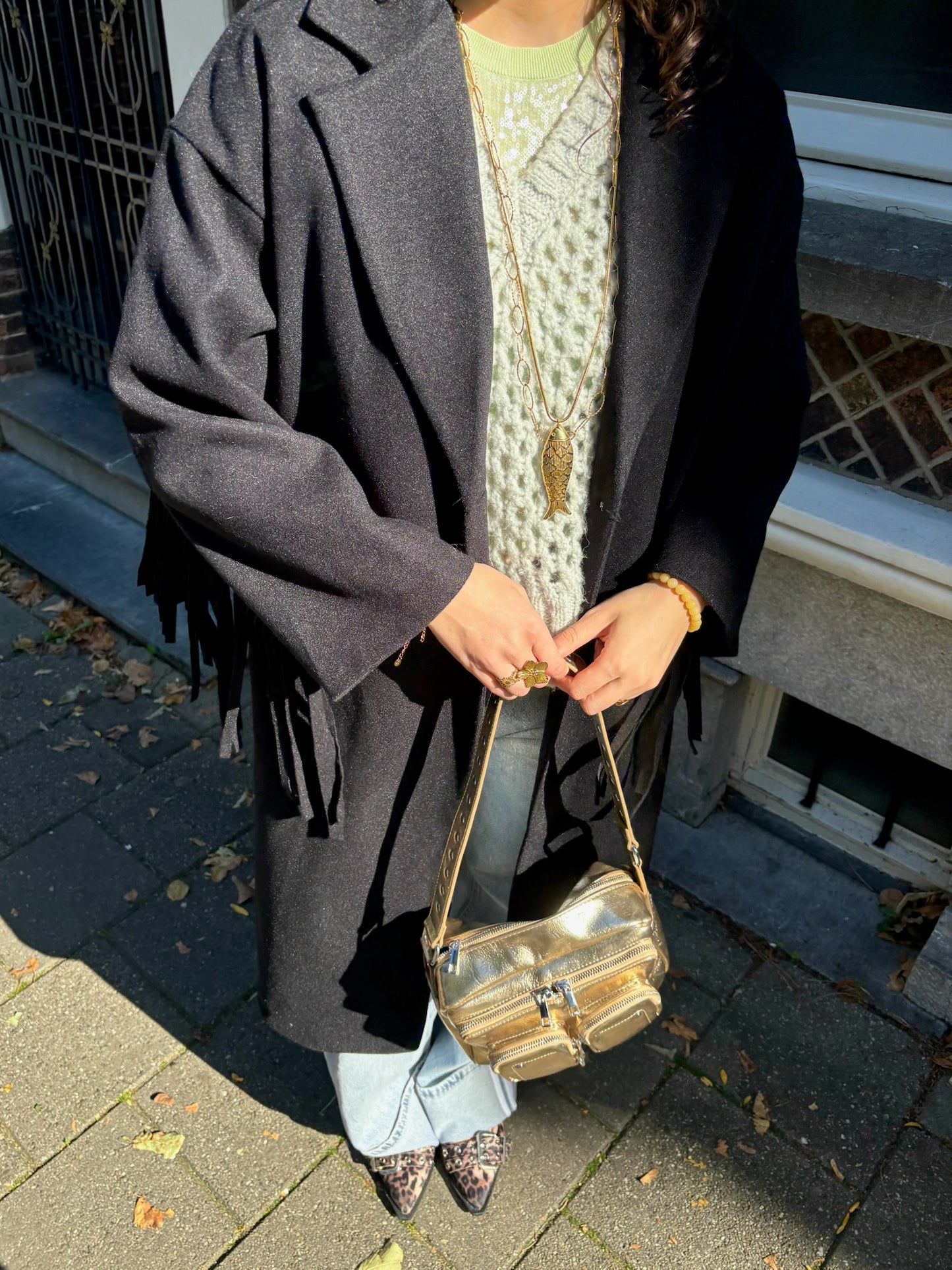 Ruffle Trenchcoat Zwart