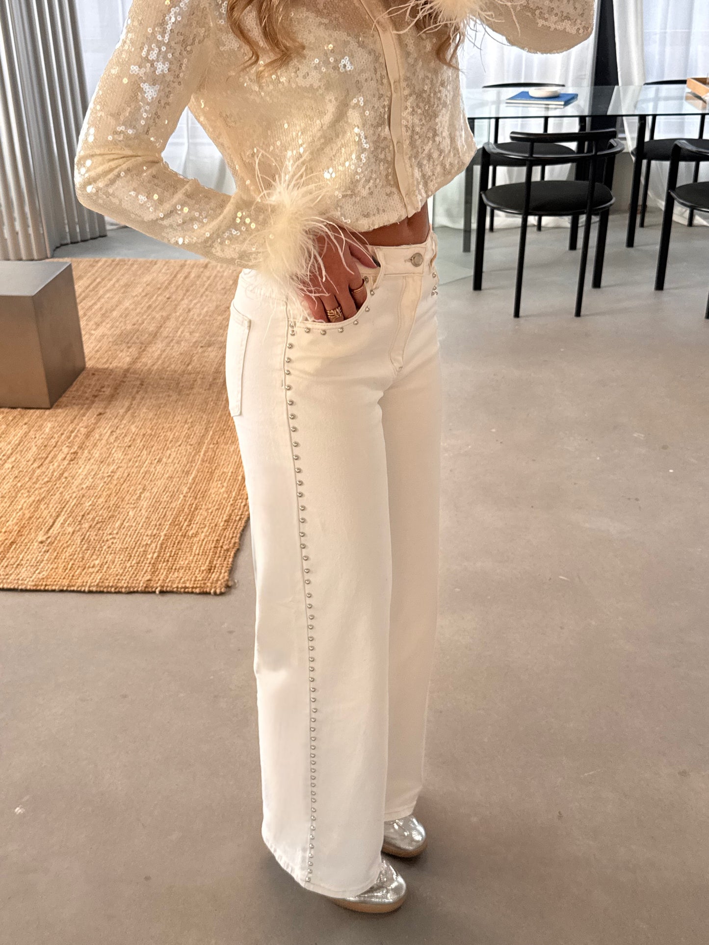 Jasmijn Wide Leg Studs Jeans Wit