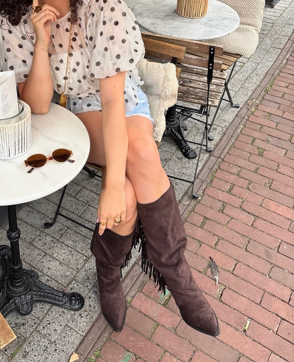 Lauren Ruffle Boots Brown