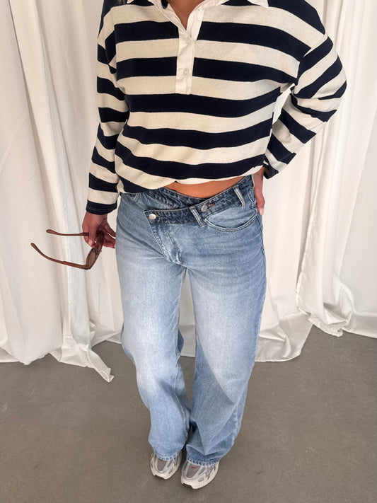 Maeve Crossed Waist Wide Leg Jeans Light Blue