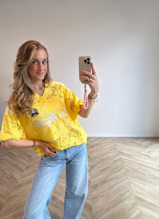 Feline Lace Baseball Jersey Geel