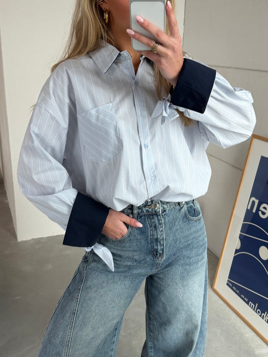 Noa Blouse Gestreept Lichtblauw