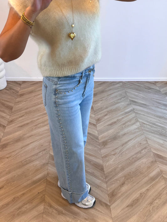 Floor Overslag Studs Jeans Blauw