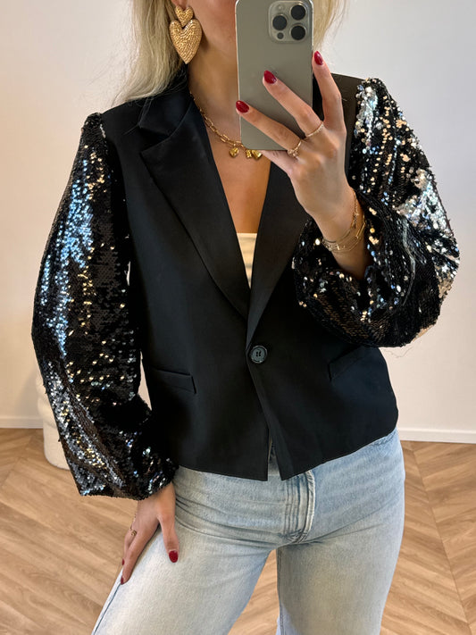 Jade Glitter Puff Blazer Zwart