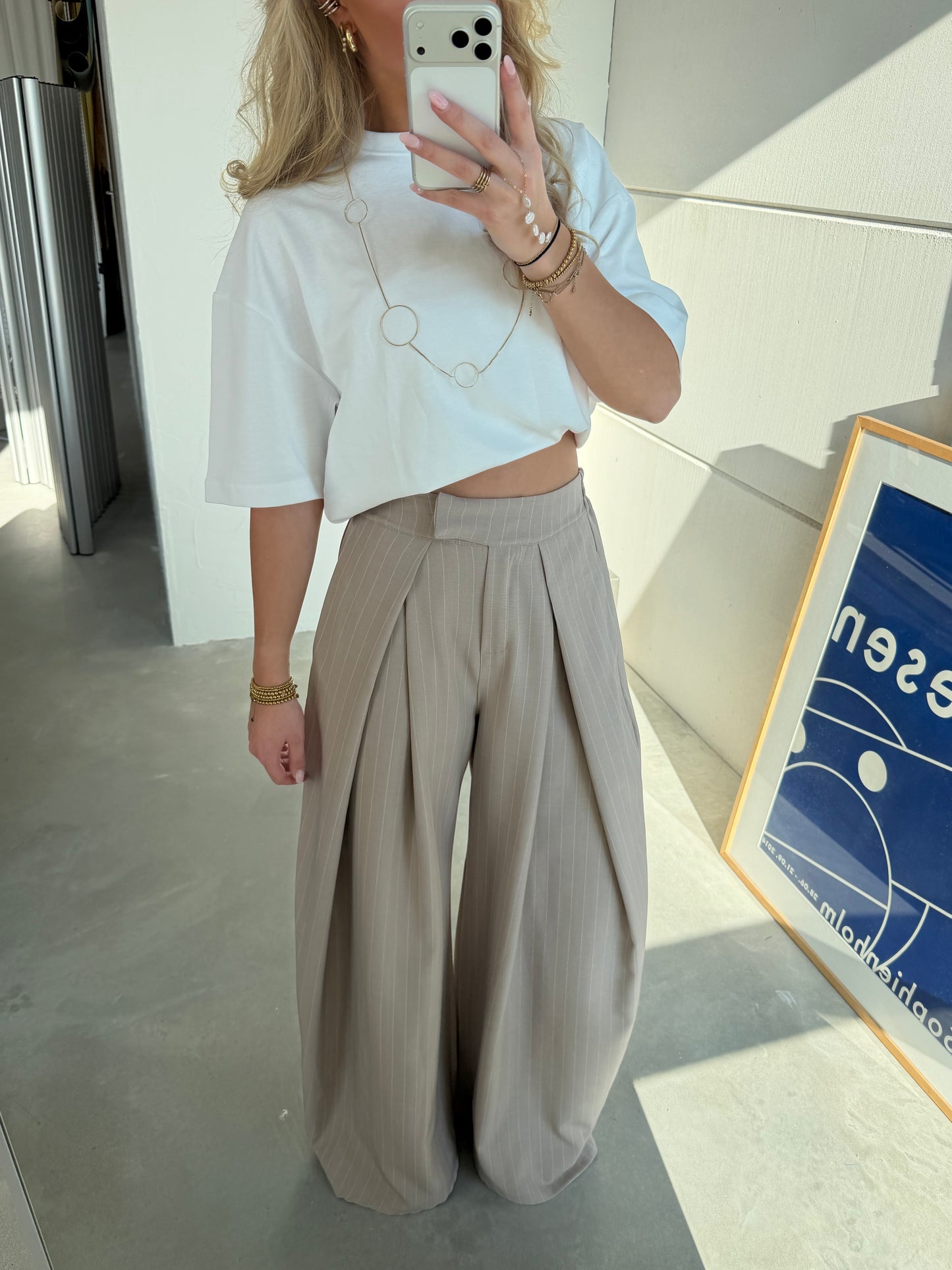 Wide Pantalon Gestreept Beige (normal)