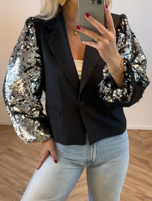 Jade Glitter Puff Blazer Zilver