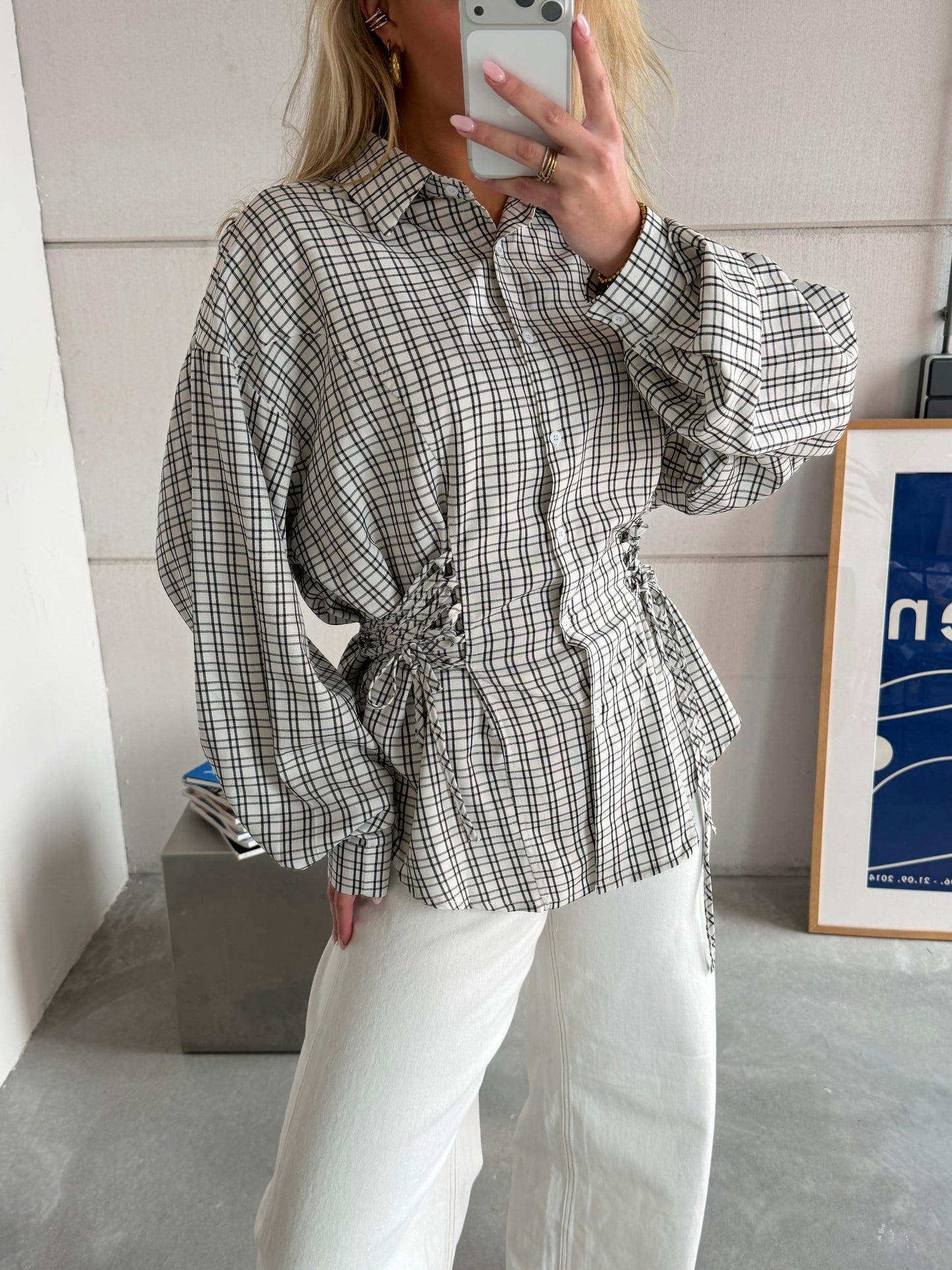 Anna Tapered Blouse Zwart/Wit