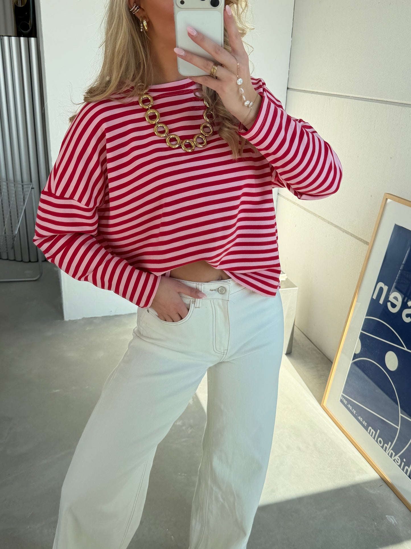 Isa Striped Tee Rood/Roze
