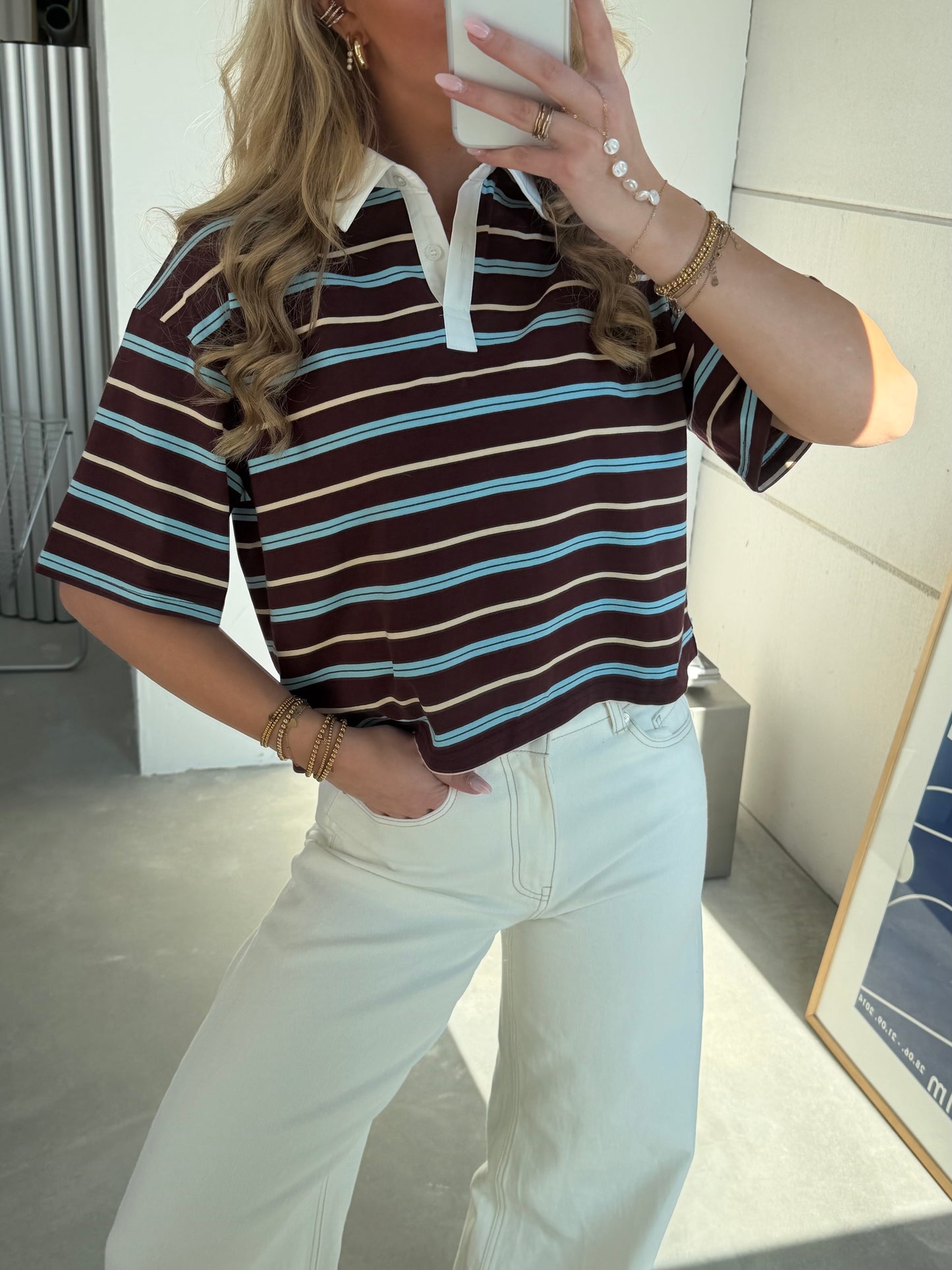 Cropped Polo Bruin/Blauw