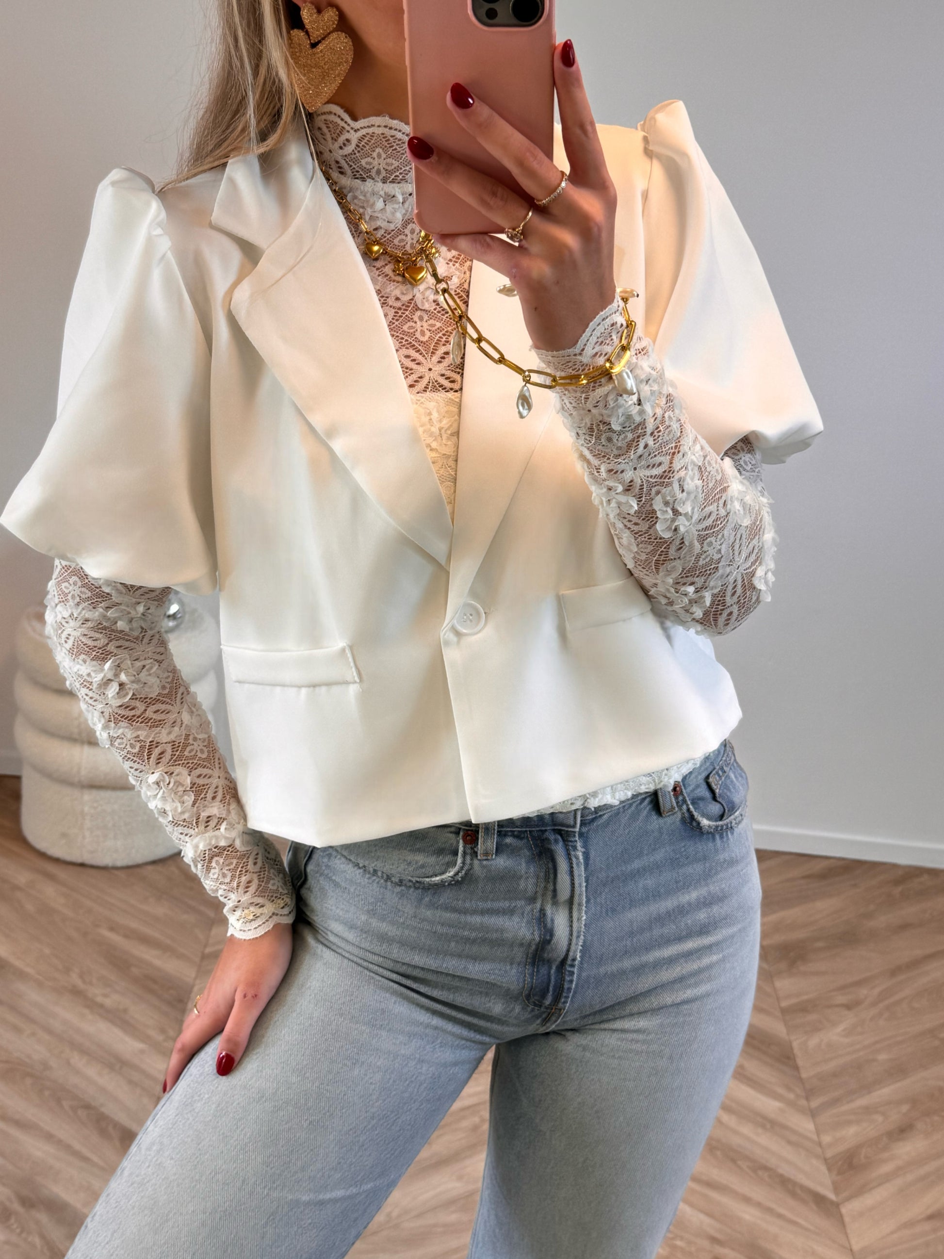Blouse Kanten Shirtje Kanten Top Wit – Livia Fé - Main Image