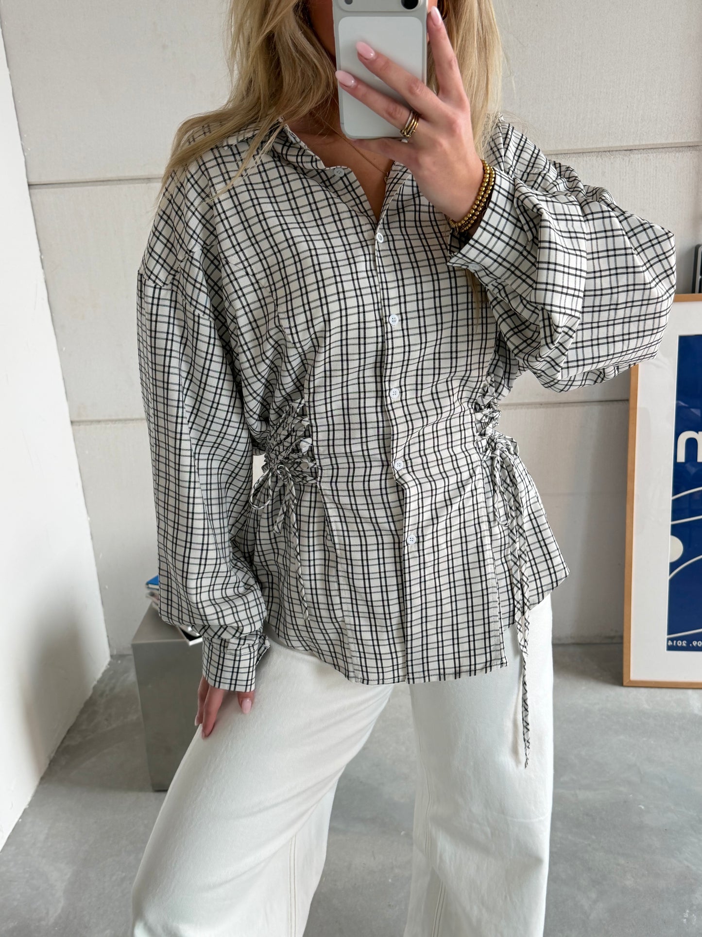 Anna Tapered Blouse Zwart/Wit