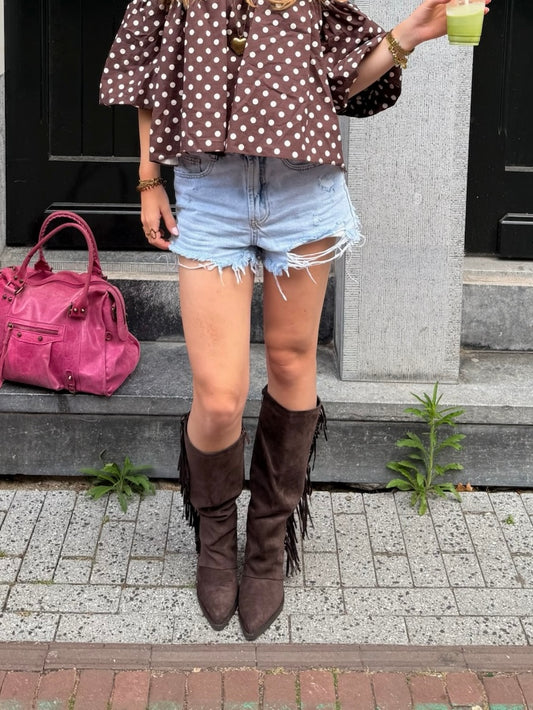 Lauren Ruffle Boots Brown