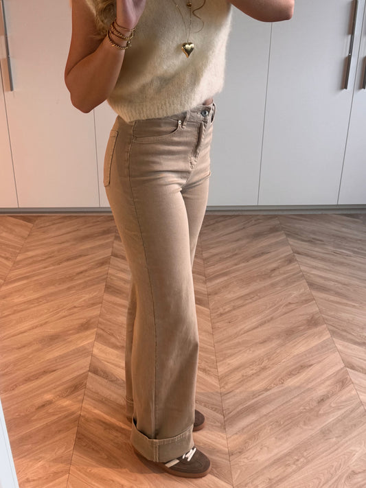 Jade Wide Leg Jeans Beige