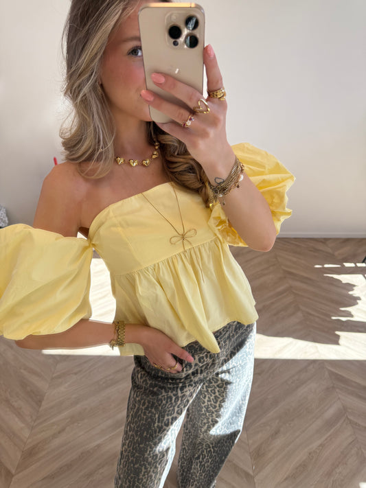 Puck Off Shoulder Top Geel