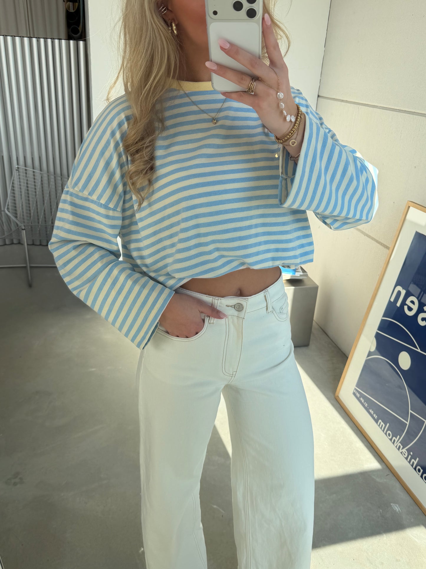 Bella Striped Tee (Uitlopende mouw) Lichtblauw