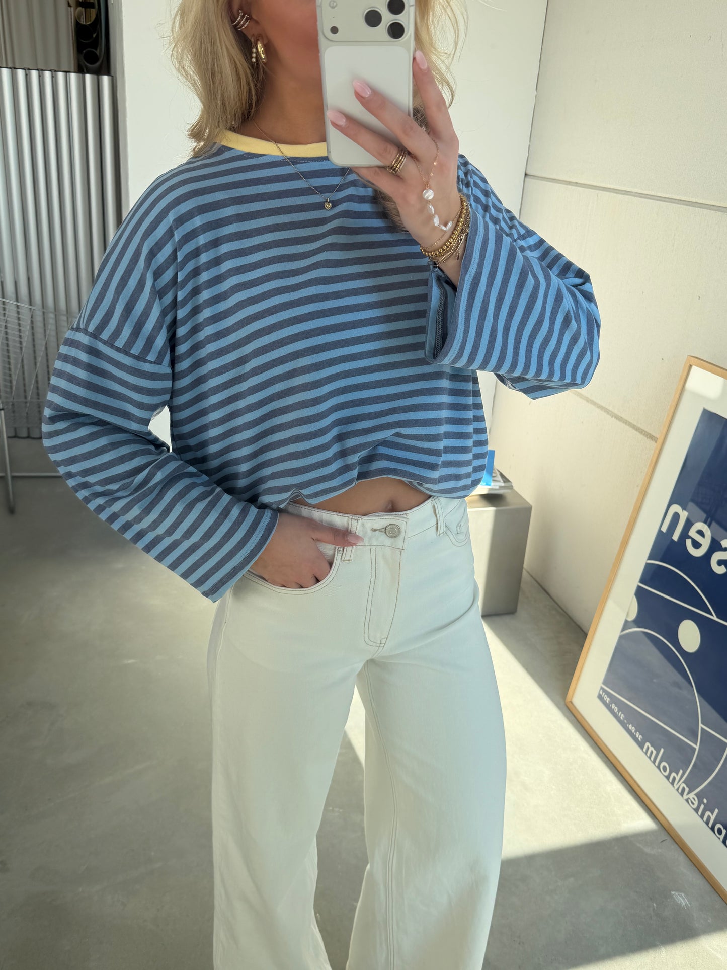 Bella Striped Tee (Uitlopende mouw) Donkerblauw
