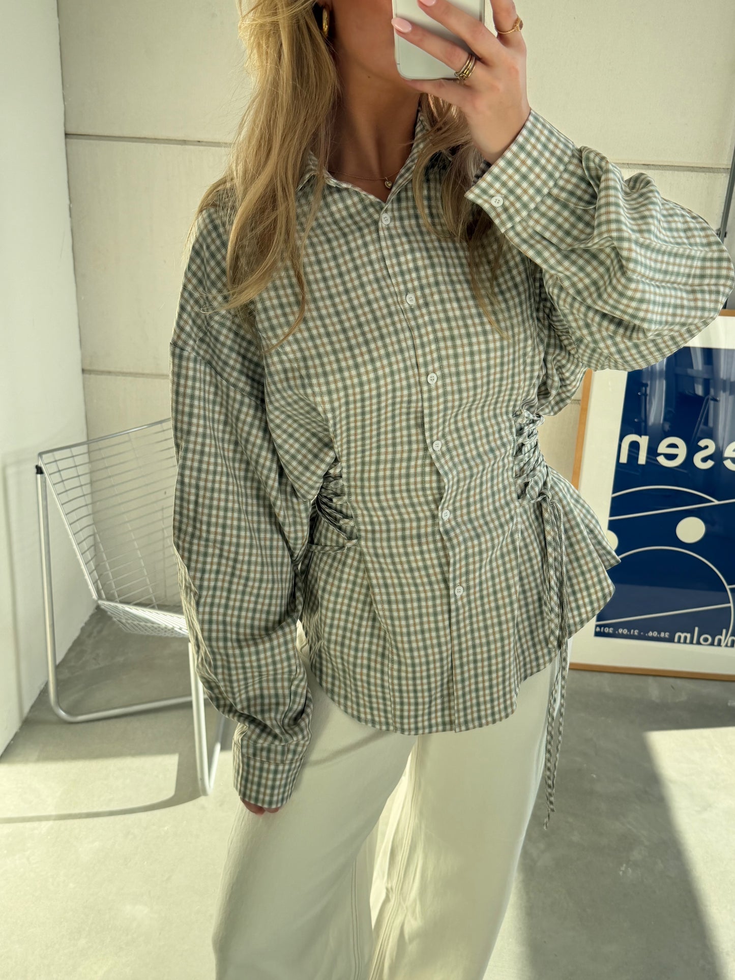 Anna Tapered Blouse Aqua