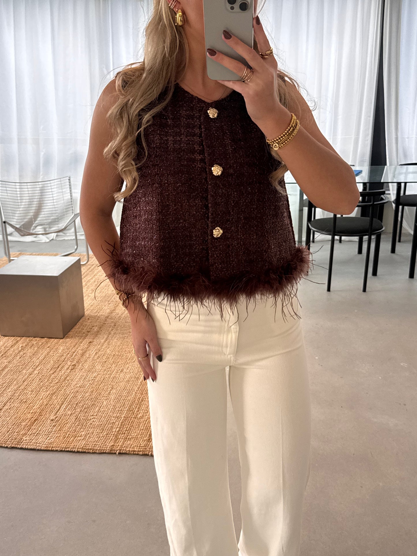 Tess Veren Glitter Top Bruin