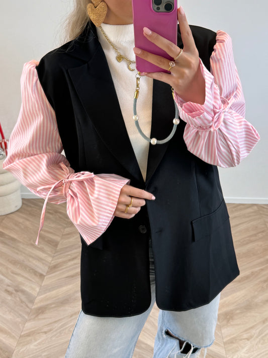 Livia Fé Blazer Gestreept Roze Strik