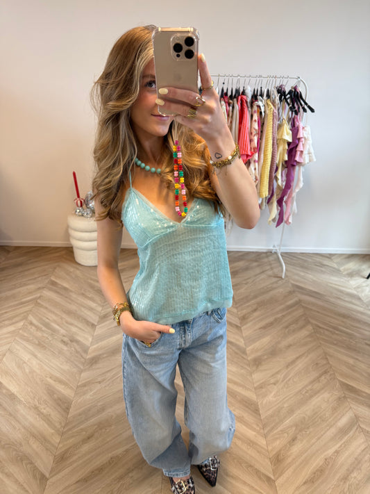 Ibiza Glitter Top Aqua
