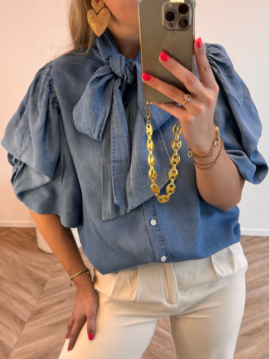 Denim Bow Blouse