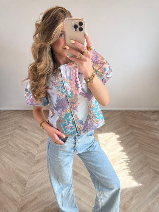Jacquard Top Blauw