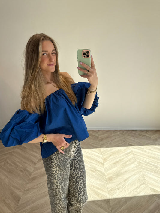 Off Shoulder Top Kobalt Blauw