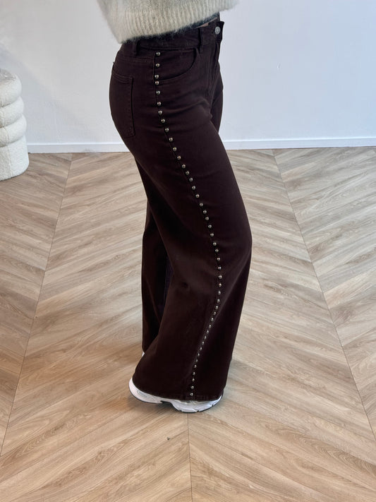 Lore Wide Leg Jeans Studs Bruin